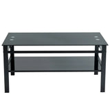 Glass Lift Top Coffee Table, Modern Simple 2-Layer Tempered Glass Coffee Table for Living Room, Black
