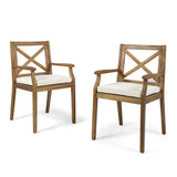 PERLA DINING CHAIR,2PCS with 2 Cream Cushions,for Backyard, Poolside, Garden