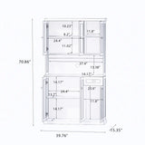 71" Kitchen Pantry Storage Cabinet with Microwave Oven Countertop, Freestanding Hutch Cabinet with Adjustable Shelves, 6 Doors and 1 Drawer-White