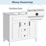 36'' Bathroom Vanity with Top Sink, Mirror Cabinet, Modern Bathroom Storage Cabinet with 2 Soft Closing Doors, Single Sink Bathroom Vanity