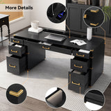 70" Extra-Large Classic and Traditional Executive Desk with Metal Edge Trim ,Writing Desk with 2 file drawers,USB Ports and Outlets,Desk with Hidden Compartment for Living Room,Home Office,Study Room,