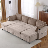1113.4" Sectional Sofa Pull-out Sofa Bed Versatile Sofa Sleeper with Large Storage Space, Two USB Ports and Two Cup Holders for Living Room(Old SKU:N719S001660D), Brown