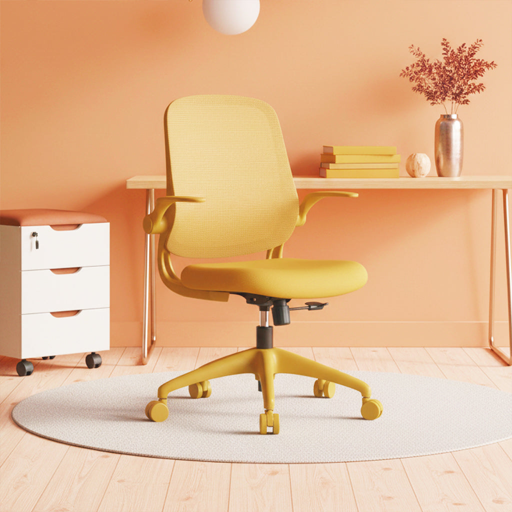 Ergonomic Color Office Chair 500lb (About 226.8kg), Home Office, Mesh Back, Integrated Molded Foam, Comfortable Sitting, Flipping Armrest, Fireproof, Rotating, Lifting Multifunctional Chair (Yellow)