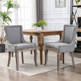 A&A Furniture,Ultra Side Dining Chair，Thickened fabric chairs with neutrally toned solid wood legs， Bronze nail head，Set of 2，Beige