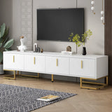 ON-TREND Modern TV Stand with Metal Legs and Gold Handles for TVs Up to 80'', Media Console Table with Cabinets and Adjustable Shelves, Luxury TV Cabinet with Geometric Lines for Living Room, Black