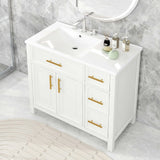 36" Bathroom Vanity with Sink Top, Bathroom Vanity Cabinet with Two Doors and Three Drawers, Solid Wood , MDF Boards ,One Package, White (Old Sku:WF319757AAK)