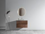 Wall Mount 30" Walnut Bathroom Vanity with Ceramic Sink with three faucet holes, Large Storage Floating Bathroom Vanity for Modern Bathroom, One-Piece Sink Basin without Drain, Pre-assembled