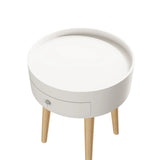 18"H Nightstand with Storage Drawer & Oak Legs Bedside Table, Sofa Side Coffee Table for Bedroom, Living Room, White