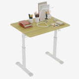 Adjustable study desk suitable for children and adults, height-adjustable, multifunctional home office desk, compact design, desktop dimensions: 60cm × 80cm, white frame with natural wood-colored tabl