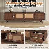 Mid Century Modern TV Stand for 80" TVs, Entertainment Center with Sliding Doors and Drawers, TV Table with Storage for Living Room, Bedroom