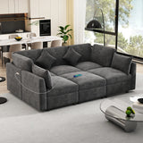 86.6" Sectional Sofa Modular Sofa U-shaped Sofa Couch Sofa Bed L-shaped Sofa with a Movable Ottoman and Two USB Ports for Living Room(Old SKU:N719S001680B), Black