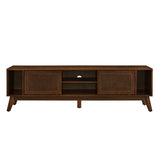 67.9 Inch Mid Century Modern Rattan TV Stand for TVs up to 75", Entertainment Cabinet, Media Console for Living Room Media Room, Solid Wood Feet & Rattan Cabinet Doors - Walnut