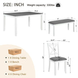 6-Piece Dining Table Set with Bench, Wood Dining Table Set for 6, Modern 6-Person Dining Table Set for Dining room, Kitchen, Grey & White two tone