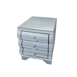 Baked curved mirror Nightstand with 3 Drawer Glass Bedside Table Chest of Drawers for Bedroom Small Spaces End Table for Living Room Fashion Bedroom Furniture Silver