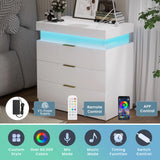 Nightstand with Charging Station and LED Lights,Night Stand with Sliding Top for Bedroom,Bedside Table with Drawers,Modern End Side Table,White.28.8''W x 17''D x 30.5''H.