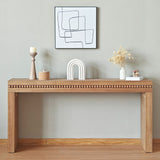 64in Modern Black Wood Console Table – Elegant Entryway Table with Decorative Beaded Trim