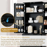 72" Modern Fluted Kitchen Pantry Cabinet with 2 Large Drawers & 8-Door Spice Rack, Freestanding Storage Organizer for Bathroom, Dining Room, Office, Entryway, Black