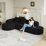 111.8-inch L-shaped curved modular sofa, modern design featuring lychee-textured long-pile polyester fabric, curved backrest with three pillows