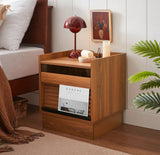 Mid Century Modern Nightstand with Charging Station and LED lights, Night Stand with 2 Drawers, Bedside Tables/End Table for Bedroom or Living Room, Black