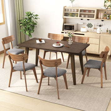 Mid-Century Walnut Finished Frame Upholstered Dining Chairs (Set of 2) (Dark Grey)