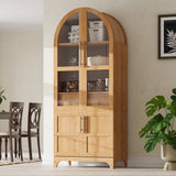 K&K 71" Tall Arched Kitchen Pantry Cabinet with Door Shelves, Farmhouse Kitchen Storage Cabinet with Open & Adjustable Shelves, Hidden Drawer & Glass Door, Cupboard for Kitchen, Dining Room, Natural