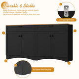 ON-TREND Farmhouse TV Stand with 2 Drawers for TVs Up to 70", Versatile Wood Grain Sideboard with Adjustable Shelves, Mid-Century Buffet Cabinet with Rustic Handles for Living Room/Bedroom, Black