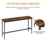 Long Bar Table Set with 3 PU Upholstered Bar Stools, Industrial Bar Table and Chairs for Kitchen Breakfast Table, Living Room, Banquet Hall, Rustic Brown and Black, 63″L x15.7"W x 37.5"H