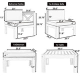 TOPMAX Outdoor Backyard Patio Wood 5-Piece Sectional Sofa Seating Group Set with Cushions, Natural Finish+ Blue Cushions