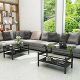 Glass Lift Top Coffee Table, Modern Simple 2-Layer Tempered Glass Coffee Table for Living Room, Black