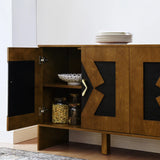 60" Mid Century Modern Sideboard Buffet Cabinet with Storage, TV Media Console, Storage Cabinet with Geometric Pattern & Adjustable Shelves for Kitchen Dining Living Room Entryway Hallway, Walnut