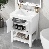 [VIDEO] 24" Black Modern Sleek Bathroom Vanity Elegant Ceramic Sink with Solid Wood Frame Open Style Shelf