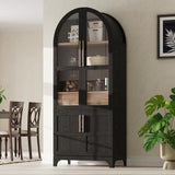 K&K 71" Tall Arched Kitchen Pantry Cabinet with Door Shelves, Farmhouse Kitchen Storage Cabinet with Open & Adjustable Shelves, Hidden Drawer & Glass Door, Cupboard for Kitchen, Dining Room, Natural