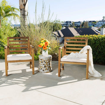 Outdoor Acacia Wood Club Chairs, 2-Pcs Set, Natural Stained / White, 25.5