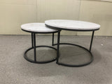 Nesting Coffee Table Set of 2, 27.6inch Round Coffee Table Wood Marble Pattern Top with Sturdy Metal Frame, End Table Side Tables for Living Room Bedroom Balcony Yard (Black)