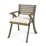 Helen Outdoor Acacia Wood Dining Chair, Gray and Crème