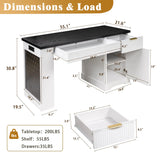 55" Modern Fluted Office Desk with Storage Cabinet & Drawers, Computer Writing Desk with Power Outlet, Pegboard, Built-in Shelves and Keyboard Tray for Study, Living Room, Home Office, White
