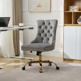 A&A Furniture Office Chair,Velvet Upholstered Tufted Button Home Office Chair with Golden Metal Base,Adjustable Desk Chair Swivel Office Chair (Gray)