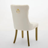A&A Furniture, Nikki Collection Modern, High-end Tufted Solid Wood Contemporary Velvet Upholstered Dining Chair with golden Wood Legs Nailhead Trim 2-Pcs Set, Milky White,SW1401MW