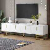 ON-TREND Modern TV Stand with Metal Legs and Gold Handles for TVs Up to 80'', Media Console Table with Cabinets and Adjustable Shelves, Luxury TV Cabinet with Geometric Lines for Living Room, Black