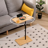 Couch Tray Table Bamboo Height Adjustable Side Table for Sofa C-shaped Oval End Tables with Slots for Bed & Chairs in Living Room & Bedroom (Oval + Rectangle)