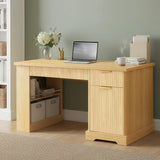 55" Modern Fluted Office Desk with Storage Cabinet & Drawers, Computer Writing Desk with Power Outlet, Pegboard, Built-in Shelves and Keyboard Tray for Study, Living Room, Home Office, White