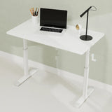 Adjustable study desk suitable for children and adults, height-adjustable, multifunctional home office desk, compact design, desktop dimensions: 60cm × 100cm, white frame, white tabletop.
