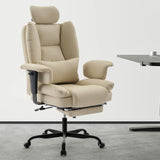 Office Chair Ergonomic 200 kg PU Leather Computer Chair with Lumbar Support and High Backrest, Ergonomic Desk Chair with Liftable Headrest, Beige