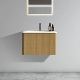 U046-Etna24W-305 Etna 24" Striped Walnut Bathroom Vanity with White Ceramic Sink, Wall Mounted Floating Bathroom Vanity for Modern Bathroom, Pre-assembled