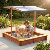 Kids Sandbox with Cover, 46" Wooden Sand Box w/Adjustable Canopy, Large Outdoor Cedar Sandpit for Backyard Play