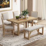 TREXM 6-Piece Retro Dining Table Set for 6, 60" Wood Kitchen Table and Chairs Set of 4 with Bench Designed Trestle Base for kitchen & Dining Room (Gray)