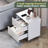 High Gloss Mirrored Nightstand with 2 Drawers,Modern End Table with Drawers,Mirrored High Gloss Wood Nightstand Metal Handle Bedside End Table for Bedroom, Dorm,Living Room,White