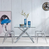Modern minimalist transparent dining chair, plastic chair, armless crystal chair, Nordic creative makeup stool, negotiation chair, silver plated metal leg 6-piece set, TW-1200