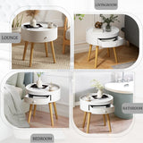 18"H Nightstand with Storage Drawer & Oak Legs Bedside Table, Sofa Side Coffee Table for Bedroom, Living Room, White