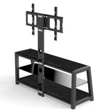 Wooden Storage TV Stand Black Tempered Glass Height Adjustable Universal Swivel Entertainment Center With Mount TV Stand,black